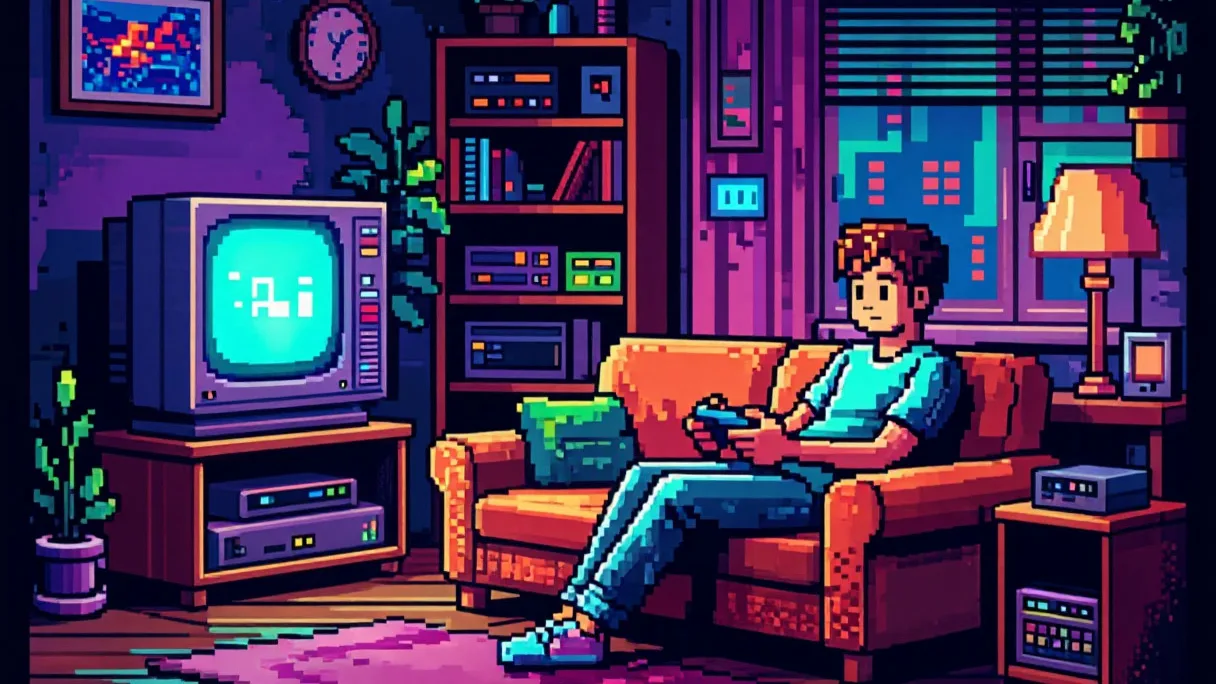 игрок готовится запустить новую игру на PS5 в уютной обстановке