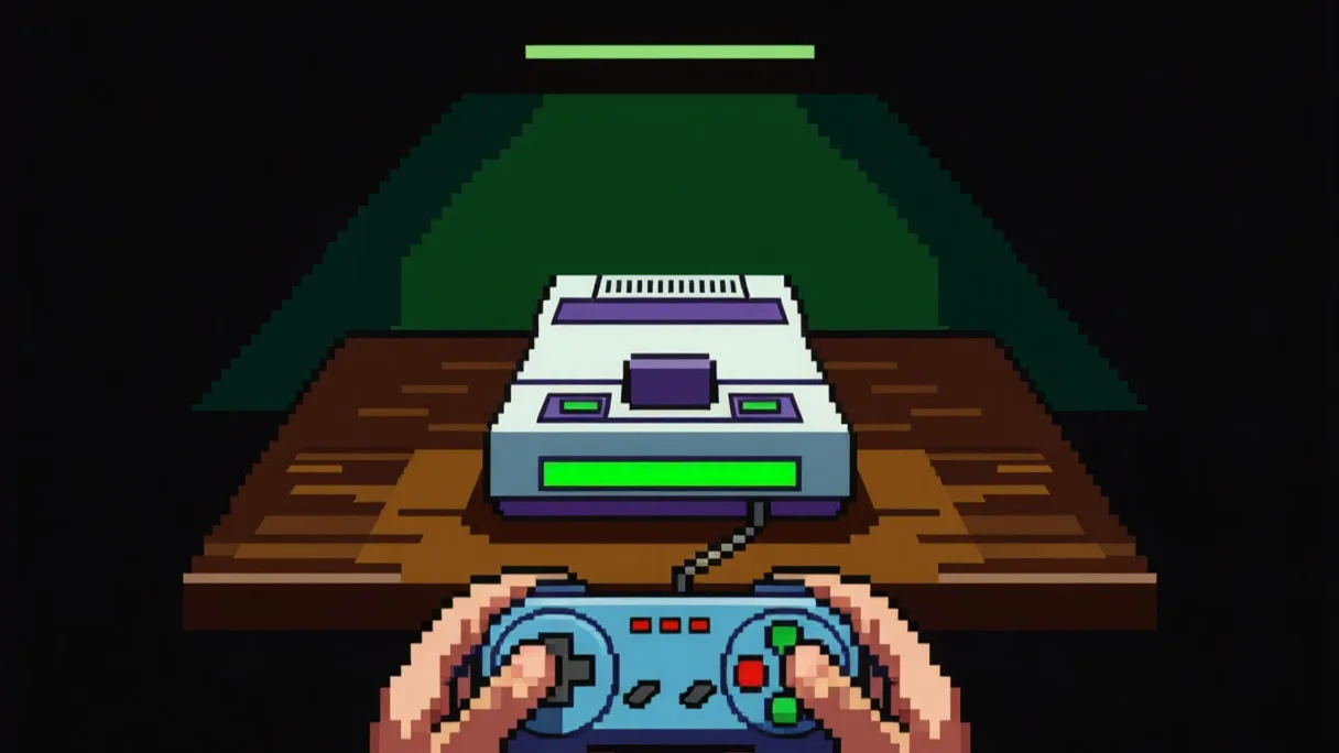 игрок с Game Boy Color в уютной комнате, атмосфера ретро-игр